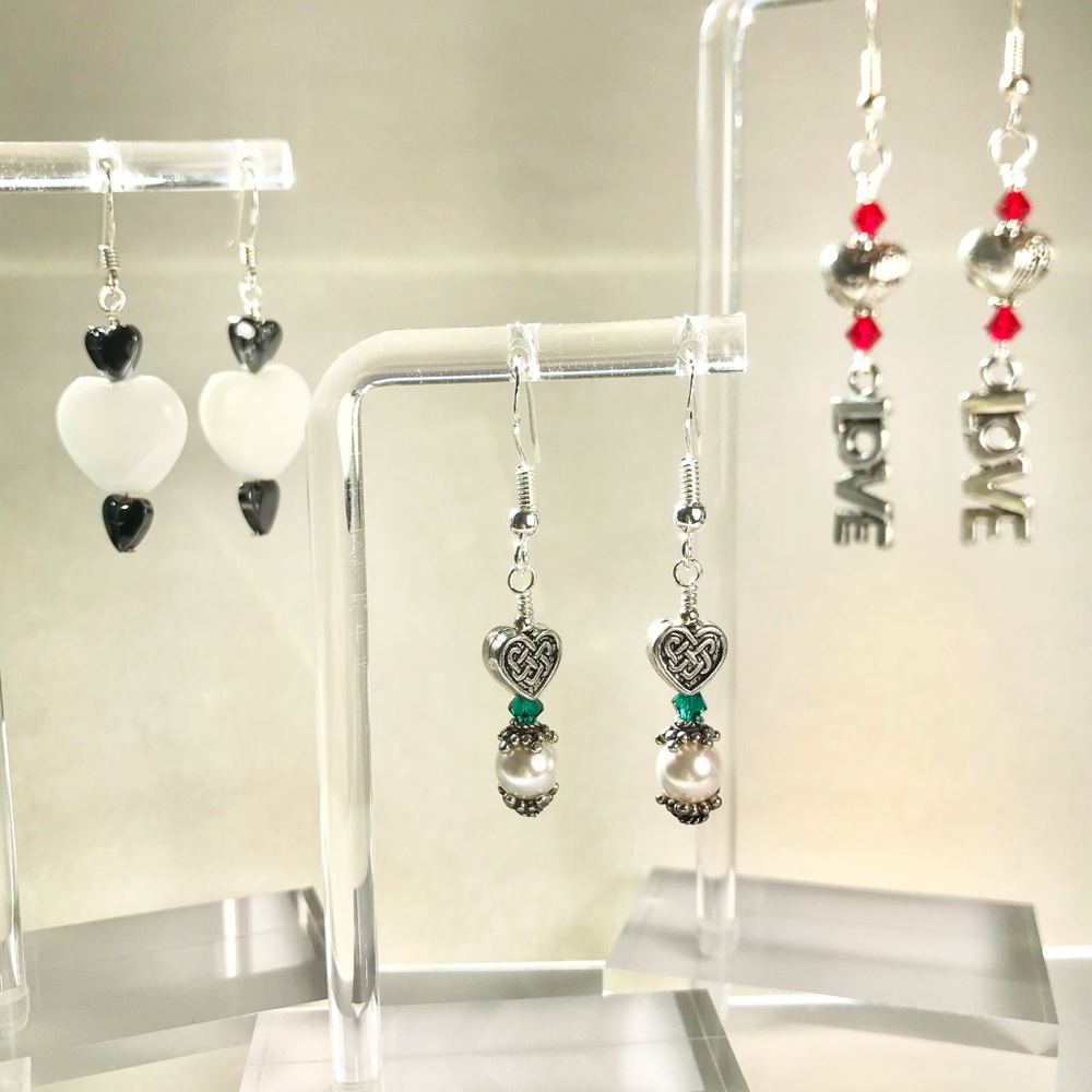 Set of three beautifully handcrafted heart earrings.